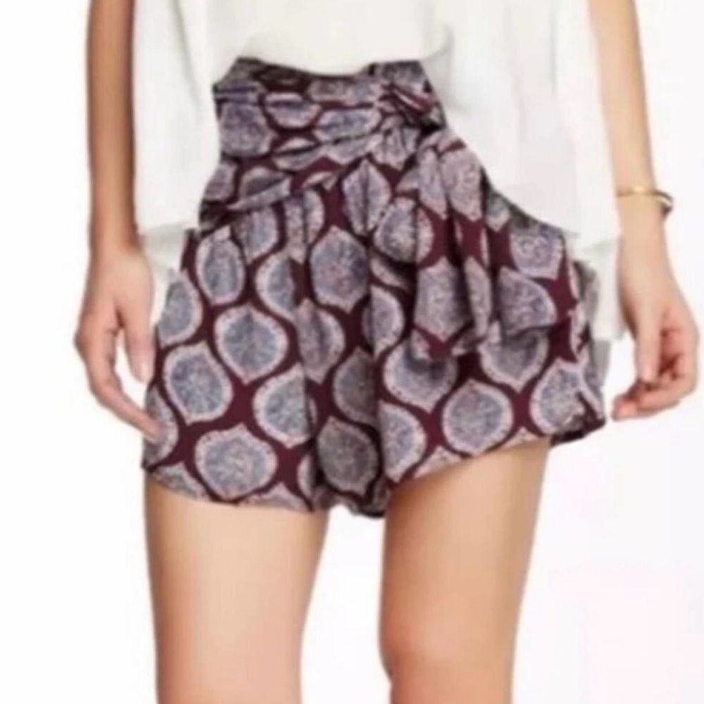 Free People Extreme Faux Wrap Shorts Eggplant Purple Print